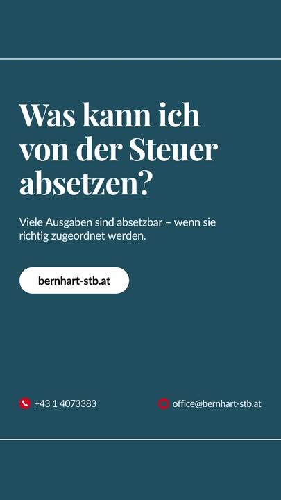 Was kannst du alles von der Steuer absetzen? Wir zeigen dir die wichtigsten Beispiele.

🔽 Reel ansehen für schnelle Tipps.
➡️ Folge @bernhart.steuerberatung für mehr Einblicke.

#steuerberatungbernhart #faq #betriebsausgaben #steuertipps #absetzen #unternehmer