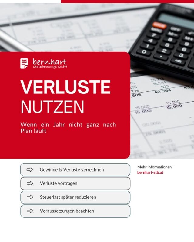 Ein schlechtes Geschäftsjahr? Steuerlich muss der Verlust nicht verloren sein. 📉

Nicht jedes Jahr läuft nach Plan. Das österreichische Steuerrecht bietet Möglichkeiten, betriebliche Verluste steuerlich zu berücksichtigen.

👉 Verlustausgleich:
Grundsätzlich können Verluste mit anderen positiven Einkünften desselben Jahres verrechnet werden. Dabei gibt es allerdings je nach Einkunftsart bestimmte Einschränkungen. 

👉 Verlustvortrag:
Können betriebliche Verluste im Entstehungsjahr nicht vollständig ausgeglichen werden, können sie zeitlich unbegrenzt in zukünftige Jahre vorgetragen und dort steuerlich berücksichtigt werden. Das gilt bei ordnungsgemäßer Gewinnermittlung sowohl für Bilanzierer als auch für Einnahmen-Ausgaben-Rechner. 

Wichtig bei GmbHs: Verlustvorträge können nur bis zu 75 % des Gesamtbetrags der Einkünfte eines Jahres genutzt werden. Nicht genutzte Verlustvorträge können in Folgejahre weitergetragen werden. Für bestimmte Fälle gelten Ausnahmen.

Verluste sind also nicht automatisch „weg“. Entscheidend ist, woher sie stammen und wie sie steuerlich genutzt werden können.

Du möchtest wissen, welche Verlustvorträge in deinem Unternehmen vorhanden sind und wie sie berücksichtigt werden? Wir beraten dich gerne.

📧 office@bernhart-stb.at
📞 +43 1 4073383
🌐 bernhart-stb.at

#verlustvortrag #steuerplanung #unternehmen #steuerberatung #steuerberatungbernhart